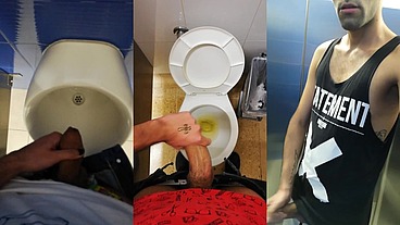 Jerking Off My Big Uncut Cock In Different Public Bathrooms Until I Cum