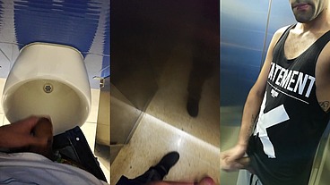 Jerking Off My Big Uncut Cock In Different Public Bathrooms Until I Cum