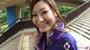 traditional japanese teen geisha help stranger in japan and give uncensored blowjob at public toilet in japan