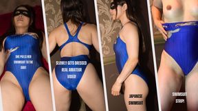 Toned Toeme Gives You Jerk Off Instructions and Strips in Her Arena Blue Swimsuit