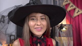 Angelic babe in a witch hat gets fucked deeper