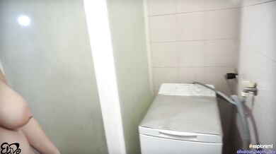 laundry room sex gets italian amateur pregnant with shower creampie gushing
