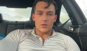 Levy stroke his cock and cum with his friend in the car