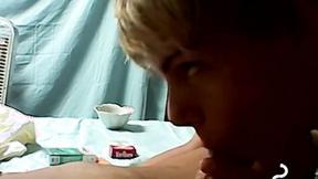 ”Curly haired dude rides hard shaft while smoking a cigar”