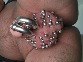 Double 00 gauge prince albert piercings with multiple estim devices at once