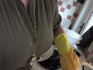 Aunt Judy's XXX - Breasty 56yo Aged Housewife Layla Bird Sucks Your Penis in the Kitchen (POV)