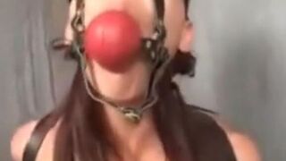 Taming Asian slut with gag chain and cock