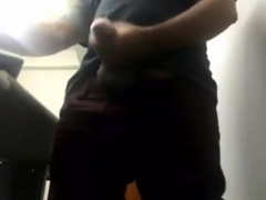 Brazilian Daddy Strokes His Big Uncut Cock at Work