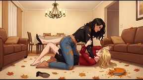 Female Wrestling Confessions #297B: Thanksgiving Smother Showdown (Animated)
