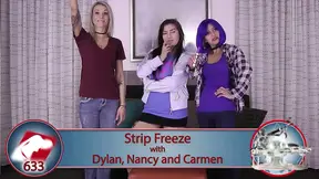 Three sexy babes lose Strip Freeze game