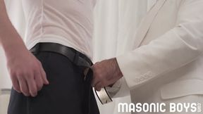 Smooth bottom boy receives older master’s seed