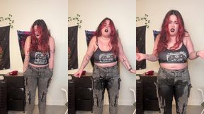 goth girl piss desperation in tight jeans