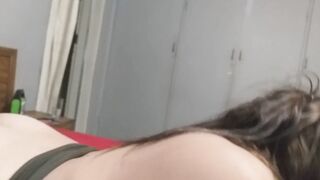 Filling up her mouth with cum while the pizza boy fucks her,,Long lips=best head