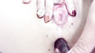 Amateur slut finger fucks gaping pussy drips love juice masturbating with toys in HD