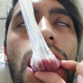 Cum inside a condom, eat the cum and cum a second time - Camilo Brown