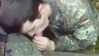 Amateur military blowjob ends with first time cum swallow