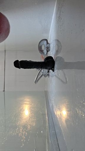 Big black dildo in shower