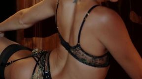 Sultry teen lesbians in black lingerie