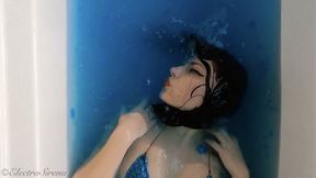 Topless Thick Blue Slime Strip Tease Wet and Messy Bathtub - Electra Sirena