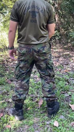 Solider Jerks off & Cums at Work