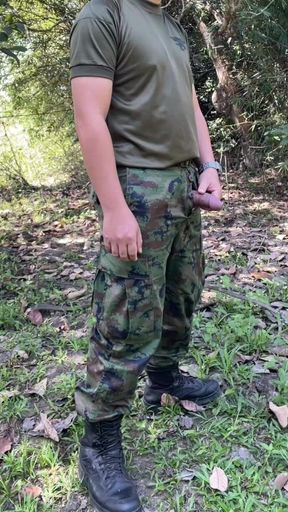 Solider Jerks off & Cums at Work