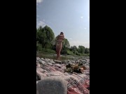 Lonely Milf wets her panties on the beach with her own squirt. Italian wife