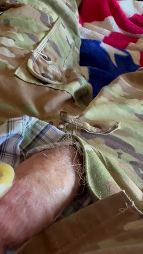 Us Army Soldier Jerks off in Boxer Shorts Wearing His Uniform and in a Condom!