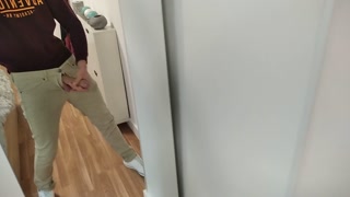 Amateur Man Jerking Big Cock Very Hard and Venous Before Meeting at Work