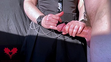 Femdom handjob with urethral penetration - alternative view, best scenes, slow motion