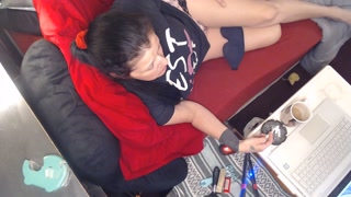 Voyeur Overhead Cam Smoking Nail biting Stretch Yawns Natural