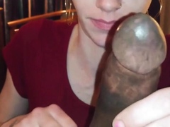 Big tit brunette sucks a big cock blowjob POV