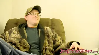 Camo clad amateur fucks black guy bareback and gives facial