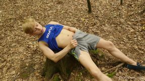 Hot blonde teen jerks off & fingers his asshole in the woods