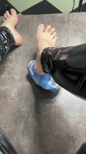 Aluminum Can Destroyed Between Thighs - Latex Femdom Squeeze Play