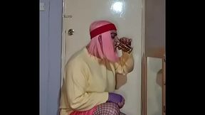 crossdressing sissy really wants to swallow another mans pee on cam