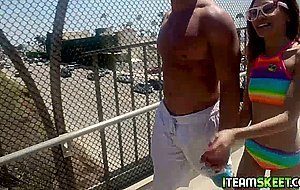 Asian teen superman on the studs cock as he slams her