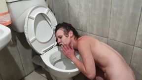 Human Toilet Slut Pisses On Her Own Face While Head In Toilet Lick Pee Up