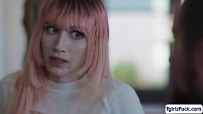 Hunk stepdad engages in hardcore intercourse with pretty blonde transsexual.