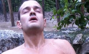 Cumshot in a public garden