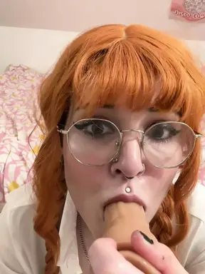 Miss Ruby sucks a dildo wishing it was you