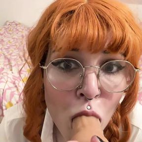 Miss Ruby sucks a dildo wishing it was you