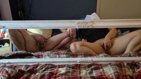 Masturbating together in front of mirror