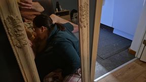 Masturbating together in front of mirror