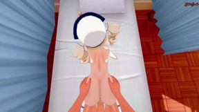Fingering Barbara on the bed from your POV before giving her a doggystyle creampie.