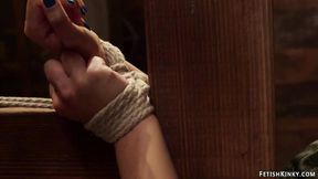 ”Blonde in wooden stock rough screwed”