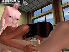 3D cartoon ebony shemale getting double teamed