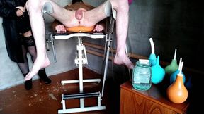 Mistress washes slave_s ass with two different enemas