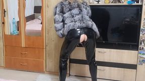 teasing you with my latex pants, high heels and fur coat