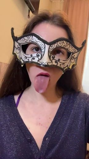 Russian Talkative Cutie in Stockings and Heels Dancing Striptease