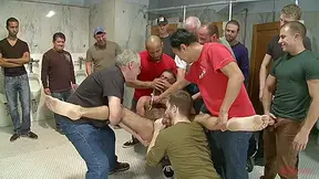 Pissed Off Janitor Fucked In Bondage By Horny Bathroom Cruisers